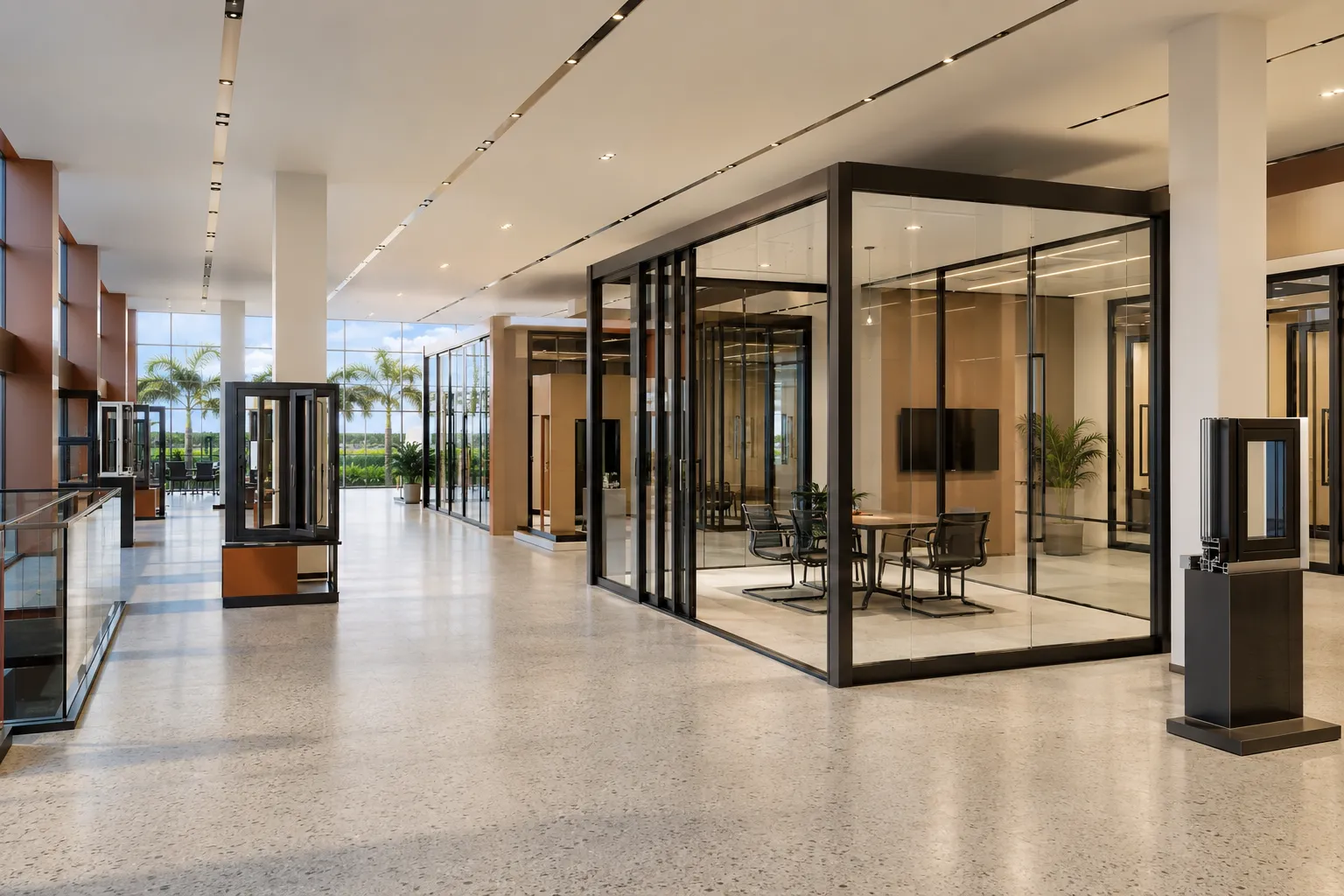 Conference and training center concept with glazed meeting suites and breakout space at Alam Business Center